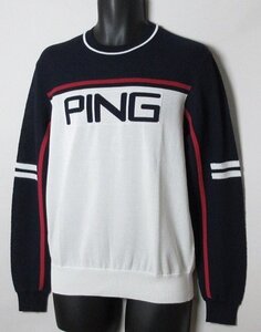 新品 ピン/PING ゴルフ　長袖 クルーネック ニット プルオーバー 定価15400円/Mサイズ/621-2170200/ホワイト