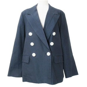 マウジー MOUSSY 19ss PEAKED LAPEL SPRING JACKET テーラード ダブル ジャケット 背抜き 2 M相当 紺 ネイビー X レディース