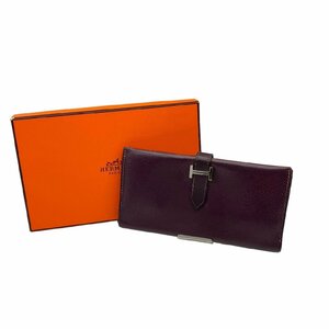 HERMES エルメス ベアン レザー ロングウォレット 長財布 シルバー色金具 パープル系 紫系