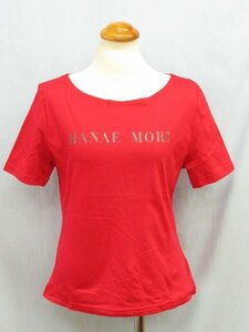 HANAE MORI ハナエモリ 美品 レディース ラメ入りロゴ 半袖カットソー Tシャツ L レッド★クロゆパ3可★o153