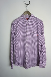 美品12AW SUPREME シュプリーム Gingham Check Oxford Long Sleeve L/S Botton Down Shirt ギンガム チェック OX BD シャツL紫1110O▲