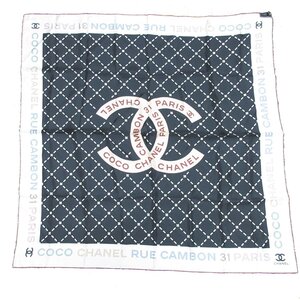 美品 CHANEL シャネル COCO 31 RUE CAMBON ココマーク シルク100％ 大判スカーフ ブラック ピンク ◆