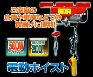 電動ホイスト 電動ウインチ 最大200kg リモコン付 モーター出力 500W 家庭用 100V コンセント対応 荷揚げ