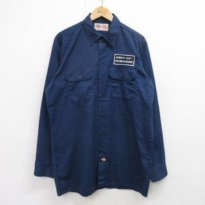 L/古着 ディッキーズ Dickies 長袖 ワーク シャツ メンズ 00s モンマス ロング丈 紺 ネイビー 24sep07 中古 トップス