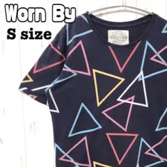 Worn By 総柄 Tシャツ 三角 ネイビー Sサイズ 古着 ユニセックス