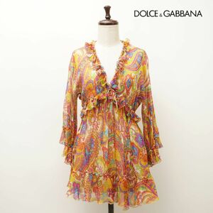 Dolce & Gabbanaドルチェ&ガッバーナ シフォンフリルチュニックブラウス ペイズリー カラフル レディース マルチカラー サイズ40*IC647