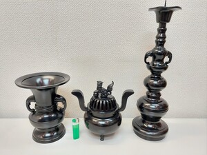 中口象掛　寺院用　三具足　真鍮製　重目　黒色　六寸　高岡鋳物　アウトレット　デッドストック　像耳　納骨堂　内陣　供養　お内仏