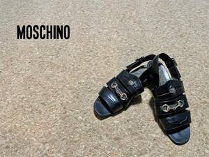 ◯ Vintage MOSCHINO コイン × ビット レザー サンダル / モスキーノ ストラップ ミュール OLD ブラック 黒 7 24cm Ladies #Sirchive