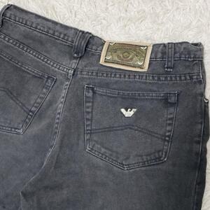 XL相当/34/ARMANI JEANS デニムパンツ メタルイーグルロゴ ストレッチ 革パッチ 黒 ブラック ジーンズ ジーパン アルマーニジーンズ メンズ