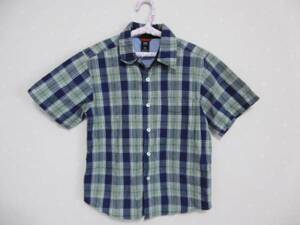 ё Gap Kids ё チェック柄半袖シャツ ■M7-8■グリーン