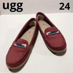 uggデッキシューズ　モカシン　レッド　24センチ