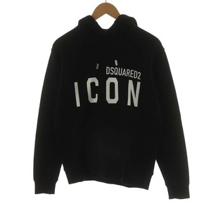 未使用品 ディースクエアード DSQUARED2 タグ付き ICON パーカー プルオーバー ロゴ プリント 裏起毛 XS 黒 ブラック S79GU0003 /AN1 ■GY2