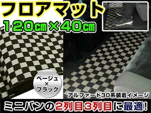 セカンドマット 黒×ベージュ チェック ブラック×ベージュ 120cm×40cm ブロックチェック 【フロアマット ラグマット