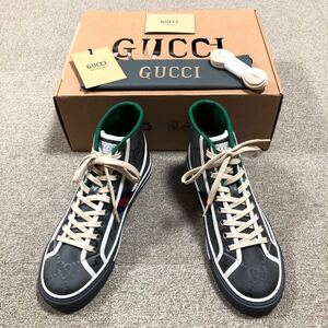 未使用品【グッチ】基準内 GUCCI 靴 27cm シェリーライン GG柄 スニーカー ハイカットシューズ シューズ TENNIS 1977 メンズ 伊製 8 箱有