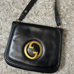 1円 美品!! 超希少 GUCCI グッチ ブロンディ ショルダーバッグ ハンドバッグ ゴールド 70s インターロッキングG 正規品 肩掛け可 濃紺