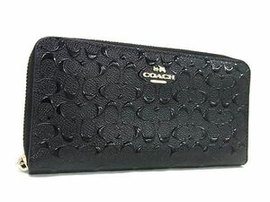 1円 COACH コーチ F54805 シグネチャー パテントレザー ラウンドファスナー 長財布 ウォレット 札入れ 小銭入れ ブラック系 BJ3257