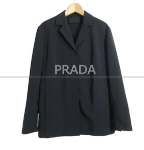 美品 PRADA プラダ サイズ38 ポリエステル ストレッチ 比翼ボタン ミドル丈 テーラードジャケット 黒 ブラック