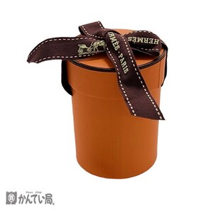 HERMES エルメス 空箱 丸筒 筒形 縦：約7ｃｍ×直径：約5.5ｃｍ オレンジ リボン付き 空き箱 保存ケース ディスプレイ 飾り