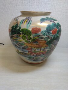 refle03【現状品】九谷焼 岳洋造　 花瓶 壺 花器 陶器 飾壺 金彩 工芸品 インテリア