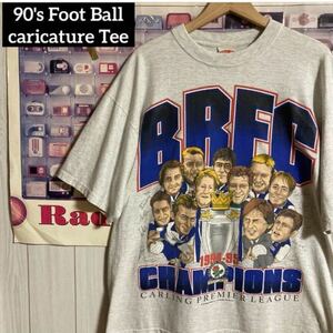 激レア90sプレミア94-95年FAカップ優勝記念BRFCカリカチュアTシャツNUTMEG社製サッカーイングランドリーグブラックバーンローバーズ