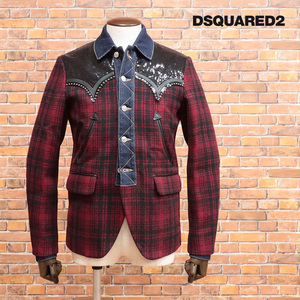 1円/秋冬/DSQUARED2/46サイズ/ジャケット S71BN0736 ウール チェック デニム スパンコール インポート 新品/赤/レッド/jt250a/