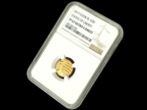 2017年　クック諸島　GOLD　リバティ　自由の女神像　エリザベス2世　金貨　５ドル　PF67 URUTRA CAMEO 送料無料