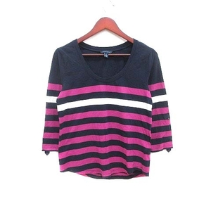 トミーヒルフィガー TOMMY HILFIGER カットソー ボーダー 長袖 M 紺 ネイビー ピンク /YK レディース