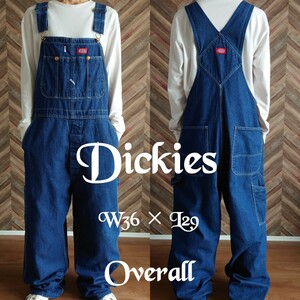 Dickies 濃紺デニムオーバーオール/サロペット 古着/実寸W36L29【YOA1386】