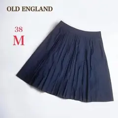 OLD ENGLAND　プリーツ スカート 38　M　ネイビー　ひざ丈　フレア