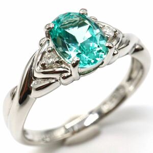 1円〜!CrescentVert(クレサンベール)▼Pt900 天然ダイヤモンド/グリーンベリルリング▼N約5.4g 約14号beryl diamond ring指輪EC0/EC0S493