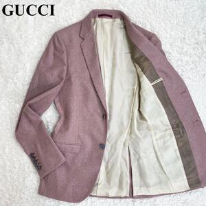 【極美品】GUCCI グッチ テーラドジャケット ブレザー シングル 二つボタン カシミヤ ウール 44 (S相当) パープルピンク 紫 ピンク メンズ