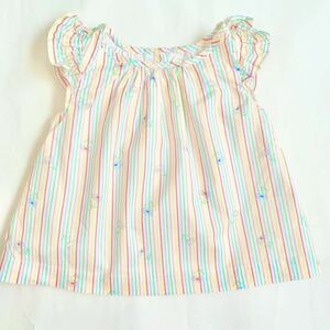 babyGAP 12-18months 80CM 0歳1歳女の子 カラフルストライプ総柄おしゃれチュニック夏お出掛けブラウス 赤ちゃんおめかしトップス 袖フリル