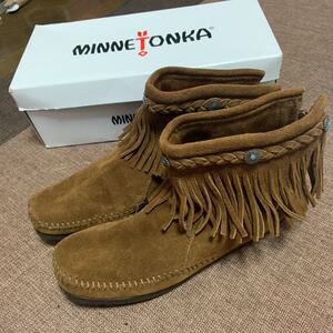 MINNETONKA ミネトンカ ショートブーツ フリンジブーツ 25cm ブラウン スウェード サイズ8 箱あり　中古品