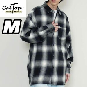 新品未使用 CALTOP キャルトップ 長袖チェックシャツ ネイビーアイボリーM