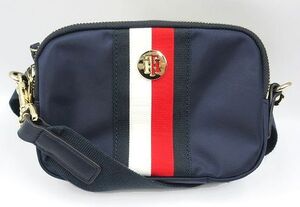 ◇ TOMMY HILFIGER トミーヒルフィガー ショルダーバッグ ポシェット ネイビー×ホワイト×レッド ゴールド色金具 中古品