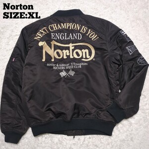 Norton◆ロゴ刺繍 フライトジャケット 黒XL/メンズ ノートン ボンバージャケット MA-1 MA1 ブルゾン 中綿ジャケット ミリタリージャケット