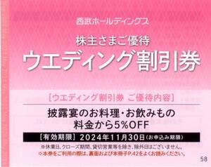 ★西武ホールディングス　株主さまご優待　ウェディング割引券（5％OFF）×1枚★2024/11/30まで★即決