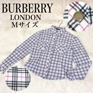 希少モデル BURBERRY ノバチェック シャツ 金具 ピンク ボタン 総柄 バーバリー 長袖