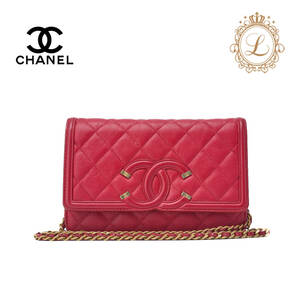 CHANEL シャネル ショルダーバッグ チェーンウォレット マトラッセ キャビアスキン CCフィリグリー 赤 ゴールド金具　レディースバッグ