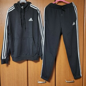 新品/未使用/正規品【アディダス パーカー&パンツ 上下セットL&Oセットアップ】ブラックadidasスウェットジャージLLフーディ黒プルオーバー