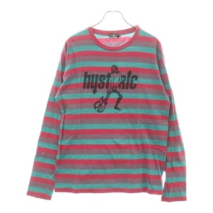 HYSTERIC GLAMOUR (ヒステリックグラマー) CRASHプリント 長袖ボーダーTシャツ ピンク/グリーン 02181CL06