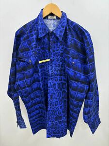 GIANNI VERSACE ジャンニヴェルサーチ 長袖 シャツ クロコ アニマル 総柄 50 メデューサボタン ブルー ブラック