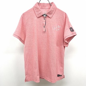 キスマーク kissmark ポロシャツ 半袖 一部チェック 鹿の子 ロゴ刺繍 ポリ100% 2XL XXL 3L ヘザーピンク 杢ピンク×紺×白 レディース