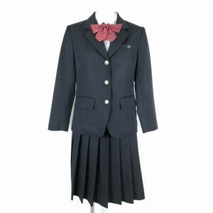 1円 ブレザー スカート リボン 上下4点セット 指定 冬物 女子 学生服 静岡裾野高校 黒 制服 中古 ランクB NA6792