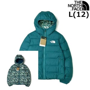 売切り【正規新品】THE NORTH FACE◆GIRLS PRINTED REVERSIBLE NORTH DOWN HOODED JACKET ダウンジャケット US限定(L)青 花柄 240517-25