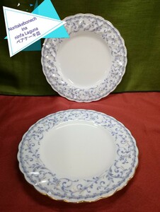 g_t U341 Noritake　bonechina ノリタケボーンチャイナ NINFA LAGUNA 人気の高い丈夫なシリーズ物です。ペア　ケーキ皿　中古