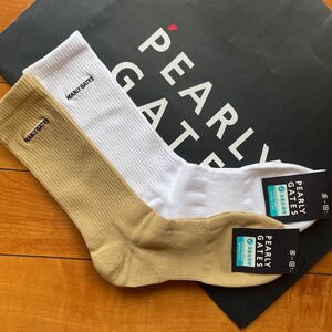 送料無料PEARLY GATESパーリーゲイツESSENTIAL SERIESミドルソックス抗菌消臭DRY速乾アーチサポートunisex Beige White(大特価2点set)新品