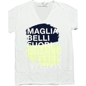 新品 MADE IN ITALY製 MAGLIA「MAGLIA BELLI FUORI」ロゴプリントVネックTシャツ ホワイト Sサイズ マリア イタリア製