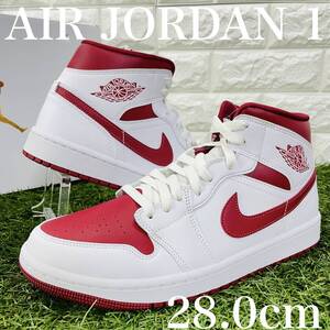 即決 ナイキ ウィメンズ エアジョーダン 1 ミッド NIKE AIR JORDAN 1 MID ホワイト 白 赤 28.0cm 送料込み BQ6472-161