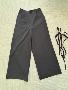 SHIPS khaju リボンサスペンダー２ＷＡＹパンツ ブラック黒　サイズフリーＭくらい　ワイドパンツ